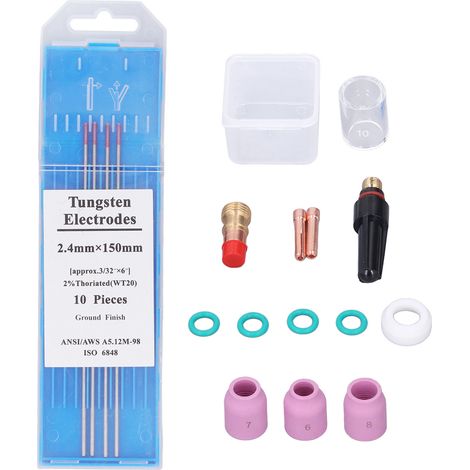Jeu de 17 pièces de rechange pour torche TIG, composants en verre et guide, emballage bulle sur demande. (1/5)