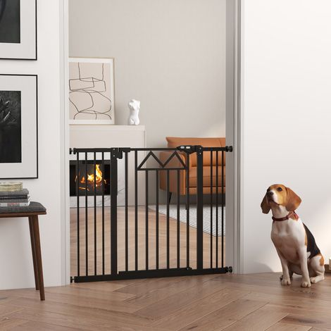 Barrera para Mascotas Extensible con Cierre Automático y Sistema de Doble Bloqueo 74-100x76 cm Negro (1/5)