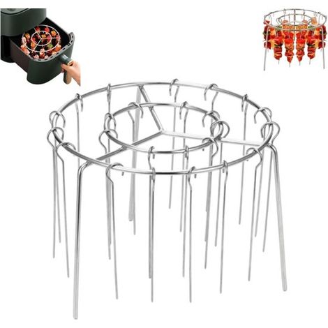 Soporte para brochetas para freidora de aire, Acero inoxidable, Parrilla vertical, Parrilla, Incluye 24 brochetas, Plateado, 16 x 10 cm (1/5)
