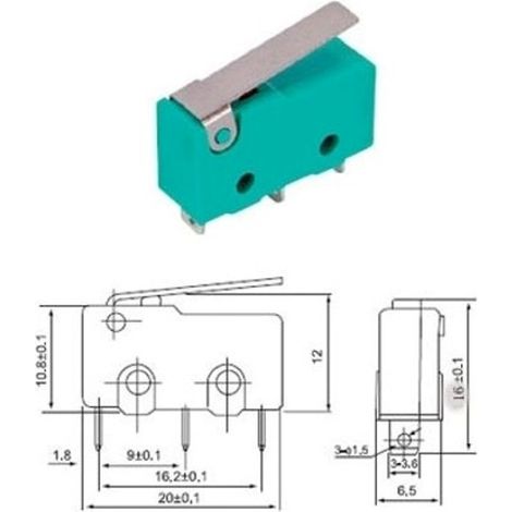 Micro switch pulsante 10A con leva 3 mini faston ferri