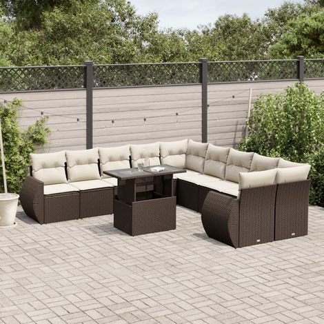 Set de sofás de jardín 11 pzas cojines ratán sintético marrón vidaXL (1/5)