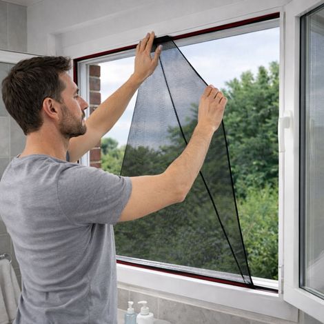 Kit Moustiquaire DIY Noir pour Fenêtres – Installation Facile avec Ruban Adhésif Double Face, Découpable, Lavable (1/5)