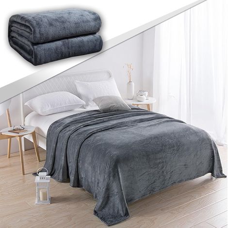 Plaid polaire gris foncé 180×180 cm, flanelle douce et chaude, lavable, hiver ou cadeau