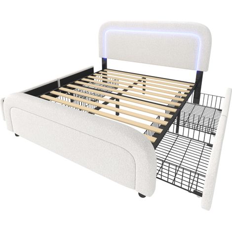 Cama matrimonial tapizada 160x200 cm con LED, USB-C, 4 cajones y cabecero regulable (1/5)