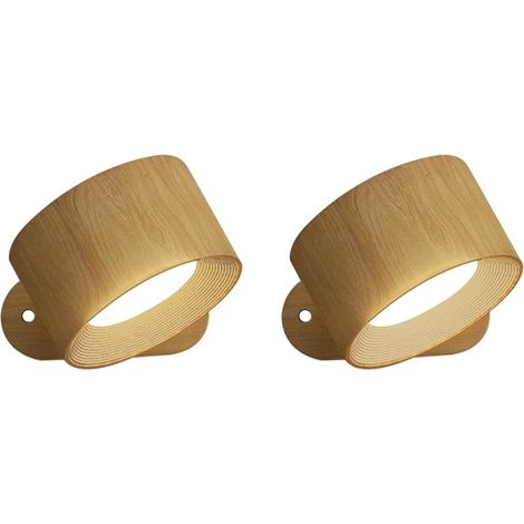Applique Murale Interieur, Lampe Murale Touch LED avec Port de Charge USB Contrôle Tactile, 3 Niveaux de Luminosité 3 Températures Rotatifs 360° 2Pièces Woodgrain (1/5)