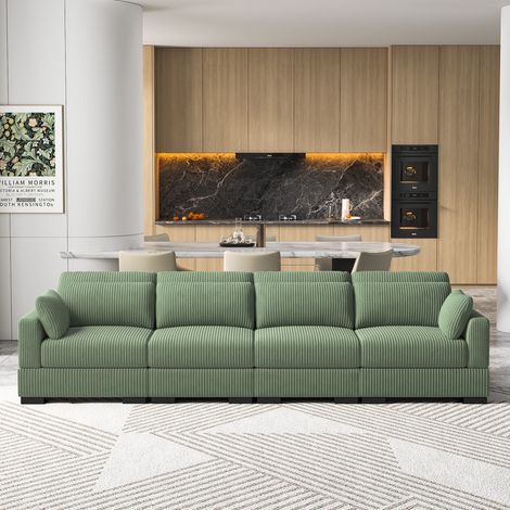 Canapé Modulaire 4 Places en Velours côtelé – Canapé avec Accoudoirs, Confortable et Spacieux, Configuration Flexible – Design, Vert (1/5)