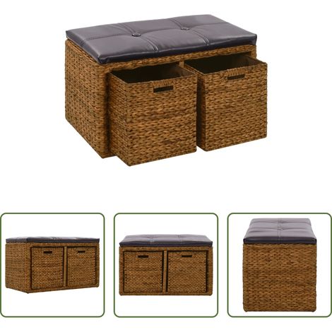 Seegras - Sitzbank mit 2 Körben Seegras 71×40×42 cm Braun (1/5)