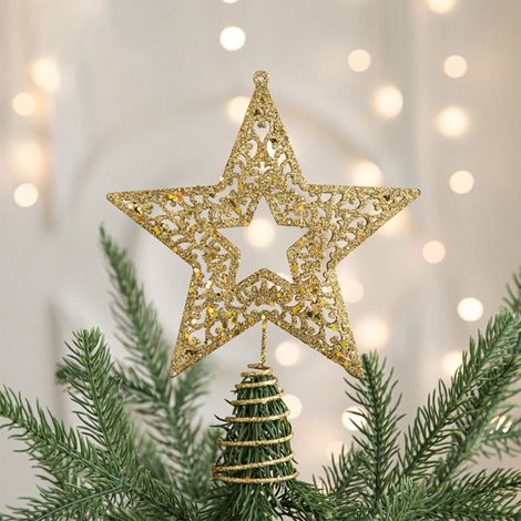 Étoile Pour Sommet De Sapin - Étoile Décorative À 5 Branches Avec Lumières Intégrées - Or - 19 x 14 cm - 1 Pièce (1/5)
