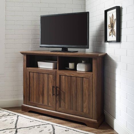 Homeology SAVANNAH True-Corner-Friendly Walnut 6-Shelf Luxury Cabinet Suitable for Flat Screen TVs up to 50" (1/5)