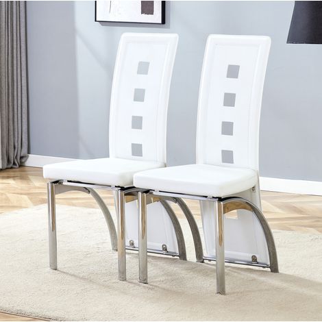 Set di 2 sedie da pranzo design europeo, PU bianco, gambe in metallo argento, 102,5 cm, OKWISH (1/5)