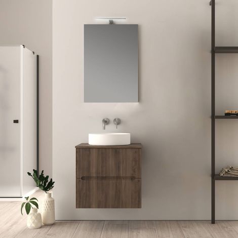 Mobile bagno noce 60 cm cannettato per lavabo da appoggio Palermo (1/5)