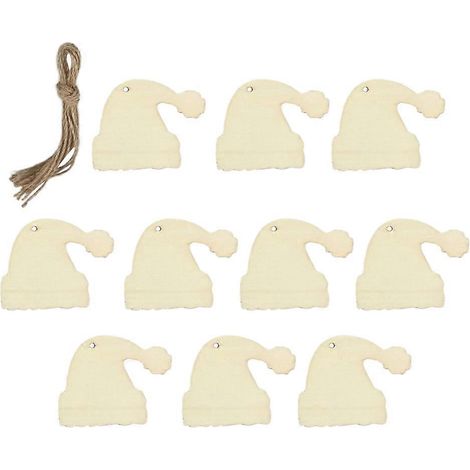 20 pendentifs de Noël en bois en forme de chapeau, décorations à suspendre soi-même avec trous, articles de fête-6.6X8.4CM (1/3)