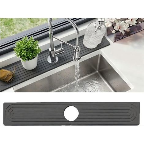- Tappetino assorbente e drenante - Tappetino per lavello - Vassoio per cucina/bagno - Texture effetto pietra ad asciugatura rapida - Grigio scuro - 60 x 10 cm - Tappetino da cucina (1/5)