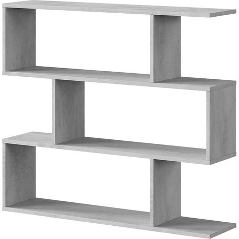 Libreria Amerigo, Mobile portalibri bassa bifacciale, Scaffale con tre scomparti, Scaffale moderno da ufficio, 110x24h97 cm, Grigio cemento (1/5)