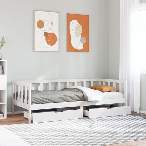 Sofá cama con cajones madera maciza de pino blanca 80x200 cm (1/5)