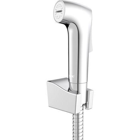 WENKO Doccietta per bidet risparmio acqua - Set WC igienico con doccetta/testina, tubo flessibile e supporto a parete, ABS, 12 x 2.8 x 7 cm, Cromo (1/4)