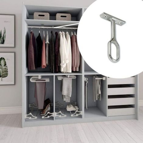 Support Central - Pour Barre De Penderie Ovale - Finition Nickelée - Fixation Au Plafond - Lot De 10 (1/5)
