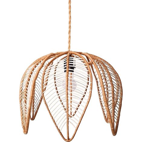 Lampe suspendue de plafond en rotin Forme de fleur abat-jour Ø44cm Pétales de corde blanche style nordique rustique avec fleur en bois Porte-ampoule E27 Noir (1/5)