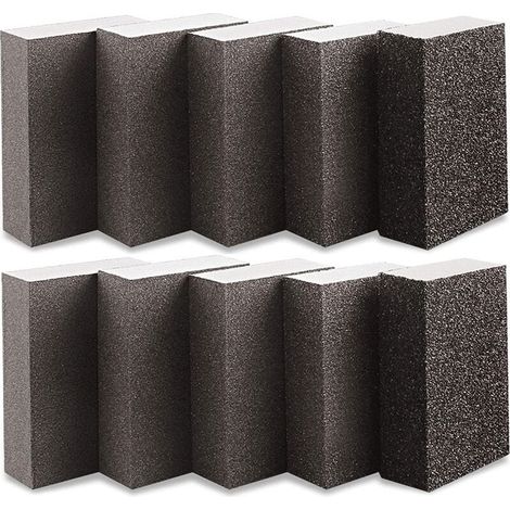 Esponja abrasiva y bloque de lijado. 10 unidades. Bloques de lijado de grano 600-800, 70 x 100 x 25 mm. Uso en seco y húmedo. Para madera, metal, pintura, lavable y reutilizable. (1/5)