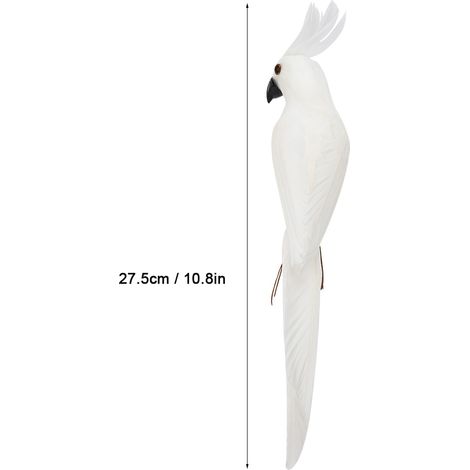 Decoración de jardín [loro de espuma] [decoración de ave artificial] 27,5 cm, blanco, 14 g, encanto de pluma, adorno natural, hogar, parque, horneado (1/5)