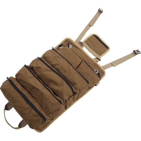 Mehrzweck-Werkzeugtasche zum Aufrollen, tragbar, aus Oxford-Gewebe, mit separaten Fächern, ideal für Gartenarbeit und Camping, Khaki (1/5)
