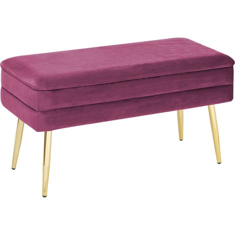 Panchina contenitore camera da letto velluto rosso borgogna e gambe dorate Durham (1/5)