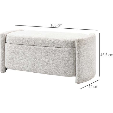 Banque de rangement avec coffre, banc rembourré à couvercle, aspect velours, crème, 105 x 44 x 45,5 cm, siège de rangement pour chambre ou entrée (1/5)