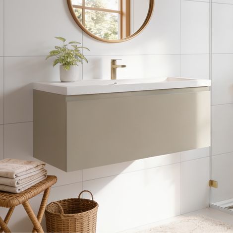 LOMAZOO meuble de salle de bain Modena Greige - lavabo blanc - (1/5)