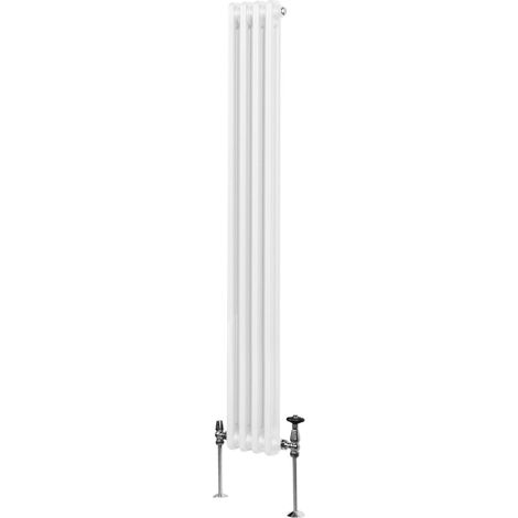 Radiador Tradicional Vertical de 2 columnas 1800mm x 202mm  Blanco   Acero  Montado en pared  Kit de fijación y soportes  + Cepillo de limpieza GRATIS  Calefacción estufa calefactor