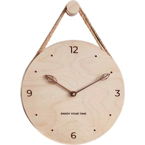 Horloge murale en bois suspendue par une corde, style simple et créatif, pour la décoration du salon. (1/5)