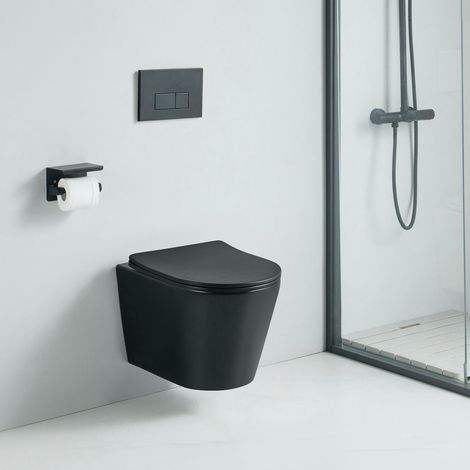 WC sospeso TERCERO nero opaco - senza bordo e con chiusura ammortizzata