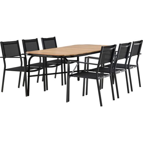 Ensemble Table de Jardin & 6 Chaises "Holmbeck & Copacabana" 200cm Naturel & Noir (1/5)