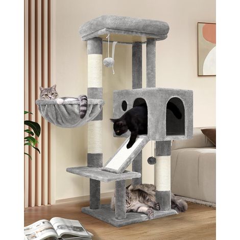 Arbre a Chat avec Grandes Niches Doux Rembourrage Plate-Forme Planche Sisal Panier Peluche Jouets, Arbres à Chats Solide Hauteur 116 cm pour Chaton Gros Chat Vieux (S45, Gris Clair) (1/5)