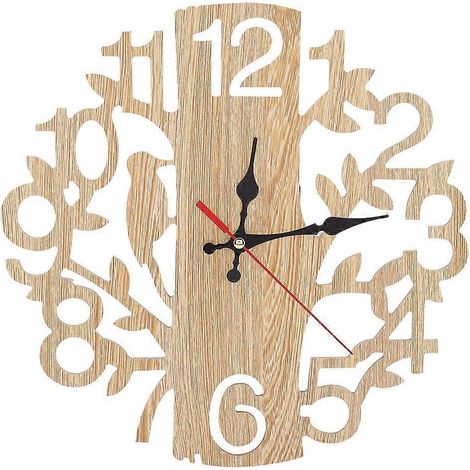Baumförmige Wanduhr mit Vogelmotiv, Vintage-Dekorationsuhr für Zuhause und Büro (Beige)