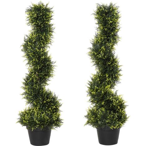 2er Set künstliche Zedernbaum groß 90 cm Kunstpflanze, Plastik künstliche Pflanzen Zeder im Topf, Spiralpflanze wie echt für Wohnzimmer Schlafzimmer Büro Garten moderne Dekoration