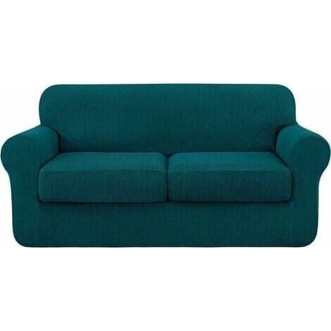 Housse de Canapé Élastique Extensible Épais Doux Fit Cyan 2 Place 145-185cm Bleu