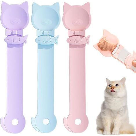 Lot de 3 cuillères à friandises pour chats, distributeur de friandises multifonctionnel, cuillères pratiques pour lécher les aliments humides (3 couleurs) (1/4)