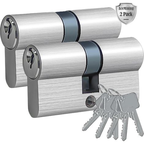 Cylindres de Serrures, 30/40 barillet porte dentrée Cylindres  2 PACK Serrurerie Porte Exterieure Interieure avec 6 Clés, Facile à Installer, Cylindres pour Portes en Bois Verre Chambre (1/5)