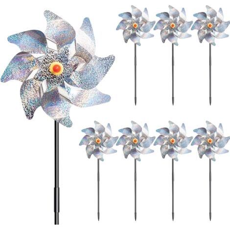 8PCS Moulin à Vent réfléchissant,Moulins à Vent Anti-Oiseaux,Anti-Oiseaux pour protéger Le Jardin,Répulsif Anti-Oiseaux réfléchissant