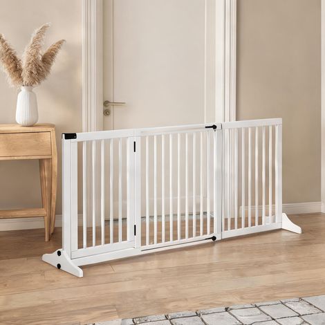 Barrière autoportante pour chien en bois blanc 113-166 cm (1/5)