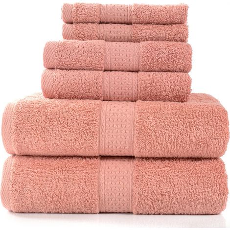Set di asciugamani Pearl Collection - 6 pezzi, 100% cotone, 950 g/m², composto da 2 teli da bagno e 2 asciugamani per le mani, arancione e rosso (1/5)