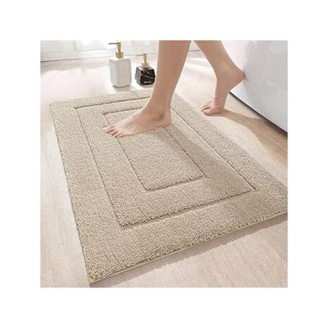 Beige Non-Slip Bathroom Mat, 40x60 cm, Microfiber, Soft and Absorbent, Machine Washable, Extra Thick Shower Mat