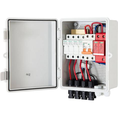 Mophorn PV-Combiner-Box, 4-String-Solar-Combiner mit 15-A-Sicherung, 63-A-Leistungsschalter, Blitzableiter, ABS-Kunststoffgehäuse für On-/Off-Grid-Solarpanelsystem, Schutzart IP65