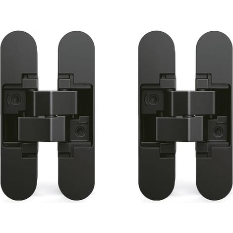 Charnière invisible pour portes, Lot de 2 charnières invisibles pour portes lourdes, charge de 40 kg, ouverture de 180º, zamak, noir (1/5)