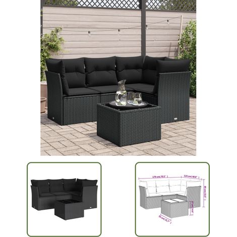 The Living Store 5-tlg. Garten-Sofagarnitur mit Kissen Schwarz Poly Rattan - Gartenmöbel - Esstischset - Rattan Möbel - Outdoor Sofa - Lounge Set (1/3)