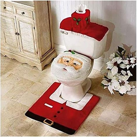 Ensemble salle de bain 3 pièces Père Noël (couvercle siège, réservoir, tapis) – DELKEVIC (1/2)