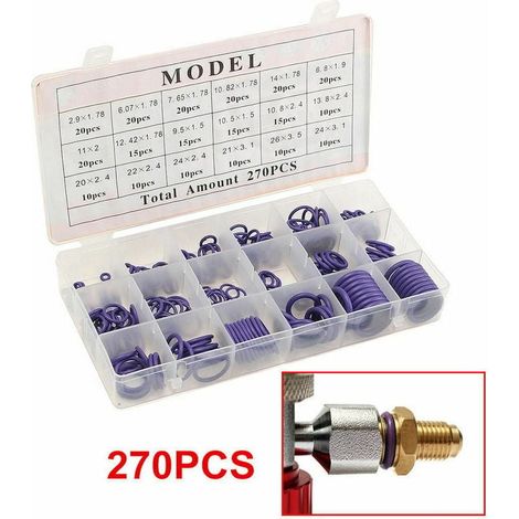 270pcs R134A Car Air Conditioning Rubber O-Ring Seal Kit O-Ring Washer Gaskets with Plastics Box Set Purple MUMU (1/3)