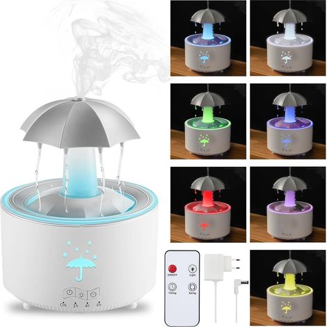 Humidificador tipo paraguas: Humidificador giratorio de 300 ml con control remoto, difusor de aromaterapia LED de 7 colores para dormitorio y sala de estar. (1/5)