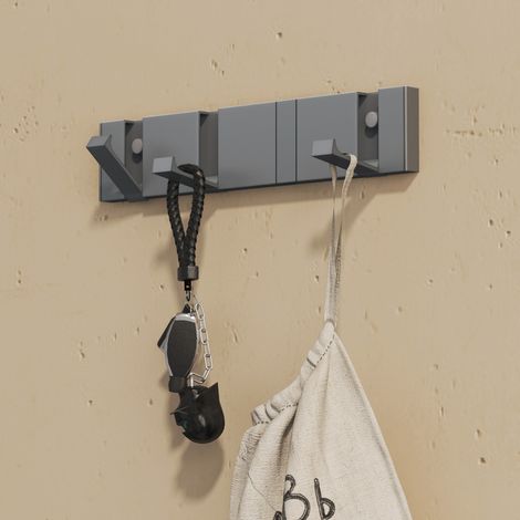 doporro Garderobenhaken Wand Moderne,Wandgarderoben aus Aluminium Garderobenleiste klappbar kleiderhaken mit 4 Beweglichen Haken,wandhaken Grau