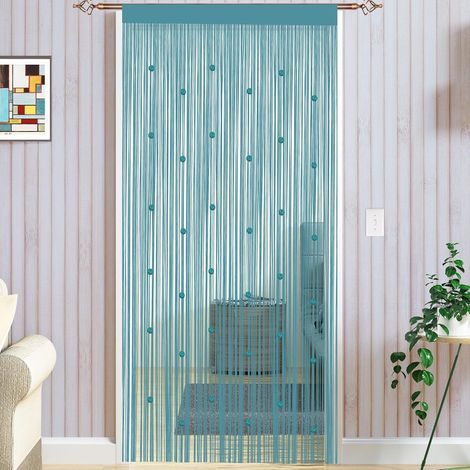 Rideau spaghetti classique pour décoration intérieure avec perles ornementales avec perles, parfait comme Moustiquaire, Tissu, bleu, 90 x 200cm (35x79") (1/5)